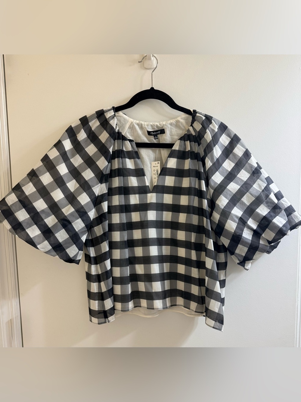 NWT Madewell Cotton-Silk Gingham Bubble-Sleeve Top – Size 8 - Picture 3 of 9